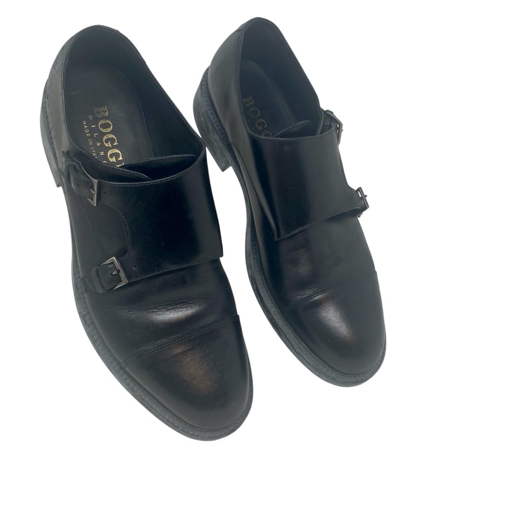 Boggi Milano Double Monk Strap Luxury Black Leather Dress Shoes Sz 11